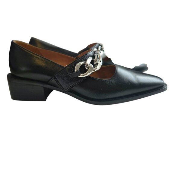 Paolo 7.5 Loafers With Heel Black Silver Chain Velcro Strap NWOT - Picture 2 of 8